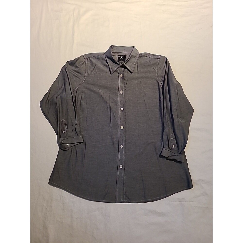 Antigua Womens Check Shirt XXL Black White Long Sleeve Button Front Fitted Top